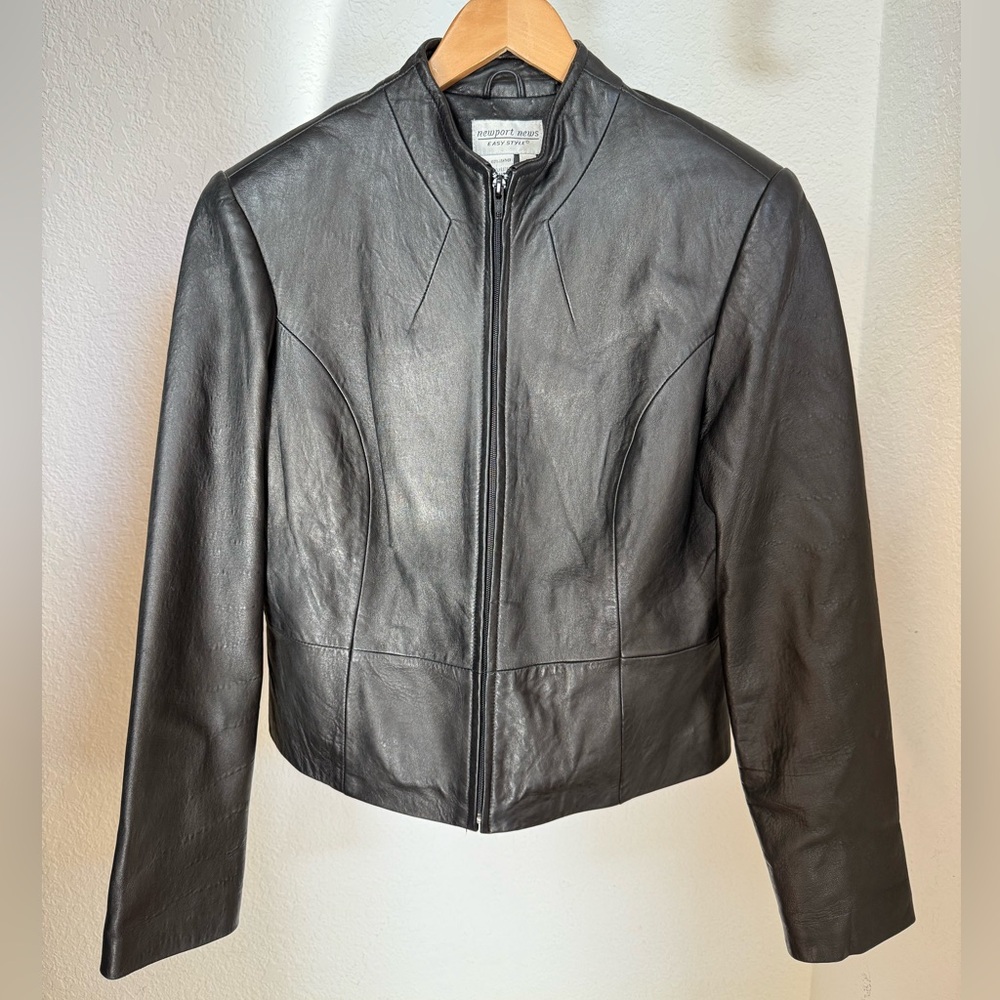 🖤 Newport News Easy Style Women’s Black Leather Jacket EUC